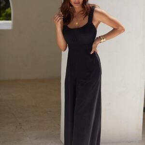 Anthropology muted black wide leg jumpsuit with pockets women's XL